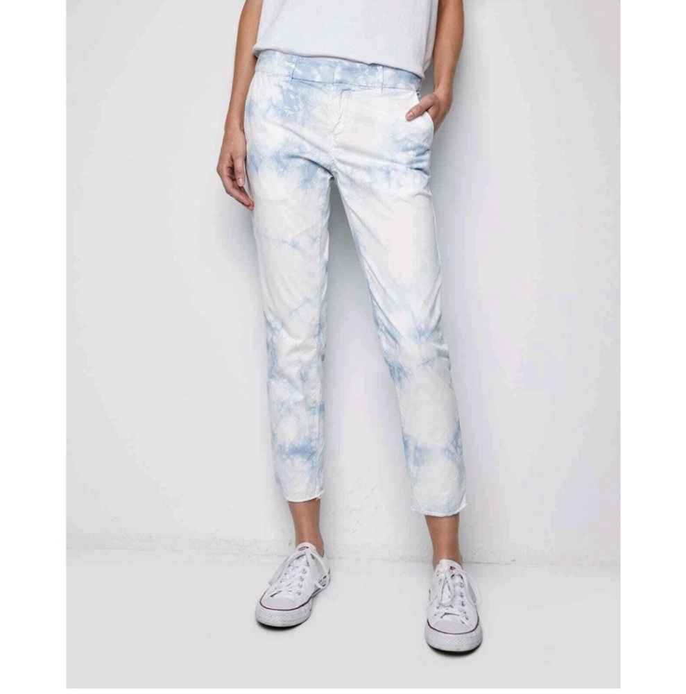 NILI LOTAN Women's Light Blue Tie-Dye Cropped Jeans